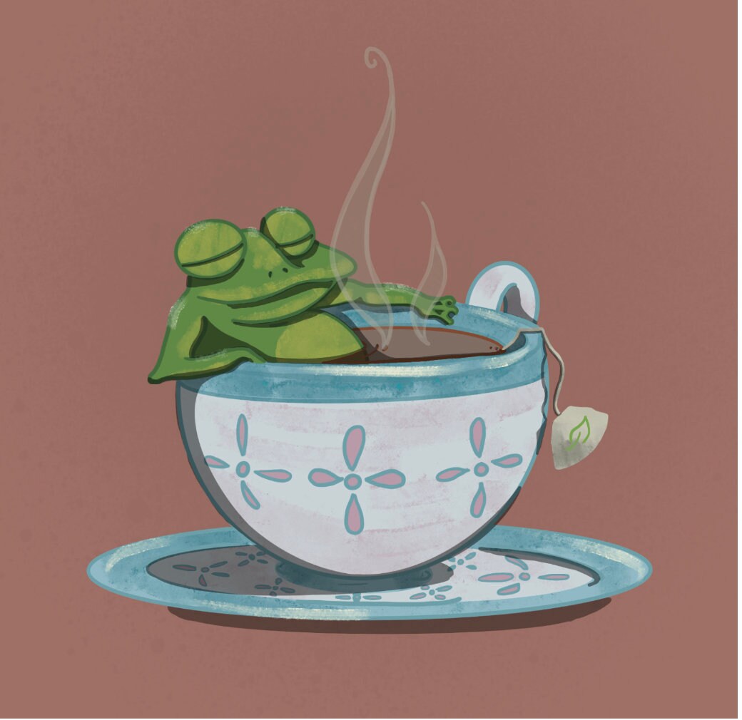 Frog Teacup Drawing | Handmade | Art print | Digital Art | Cottage Core