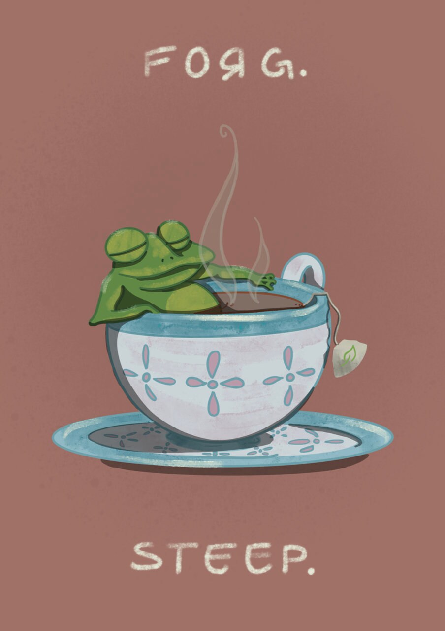 Frog Teacup Drawing | Handmade | Art print | Digital Art | Cottage Core