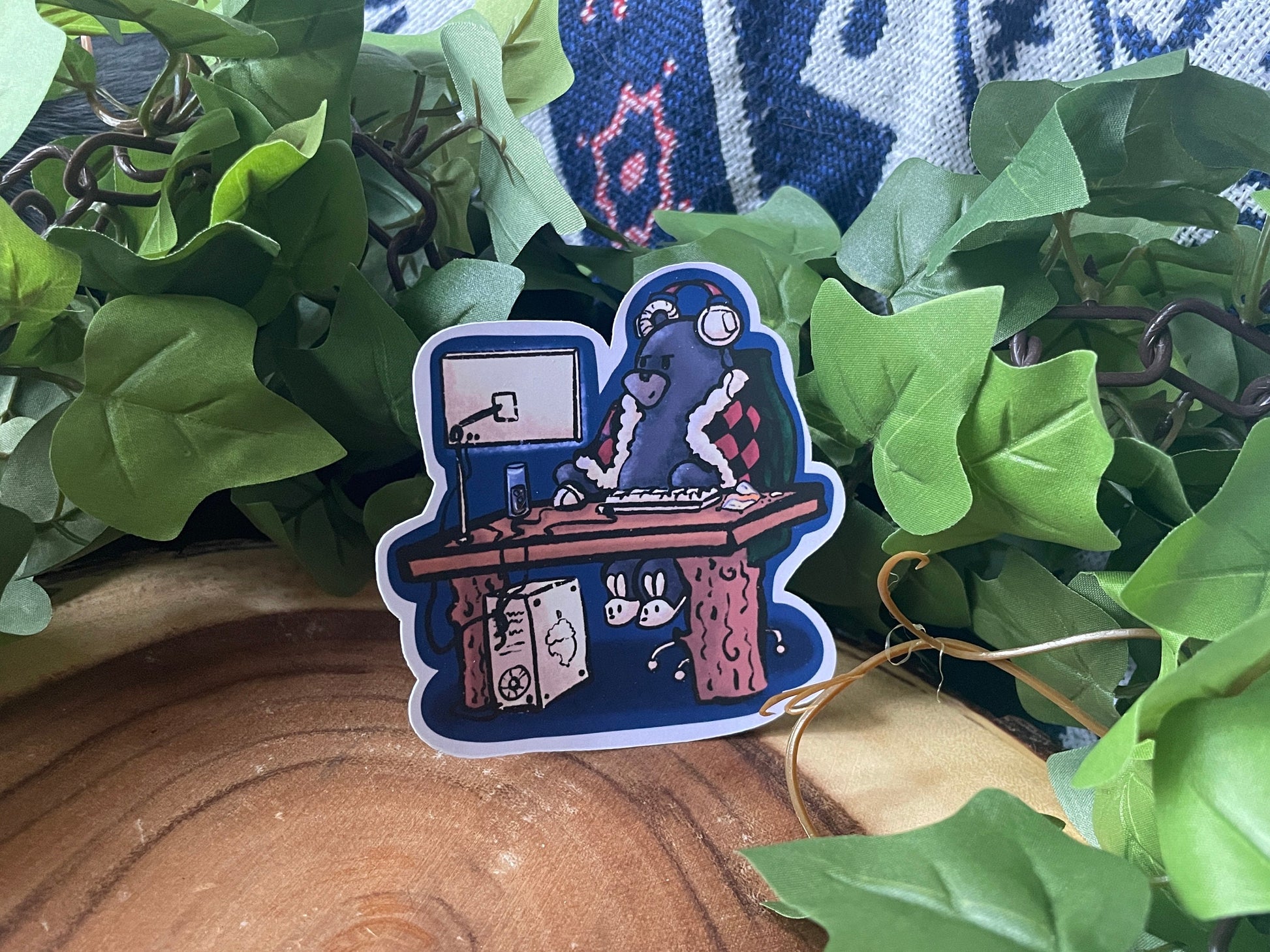 Gaming Bear sticker| Cozy Gamer Bear Sticker |Handmade |Digital Art| 4 inch Sticker| Vinyl Sticker